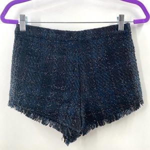 Topshop Black and Blue Metallic Shorts Fringe Trim